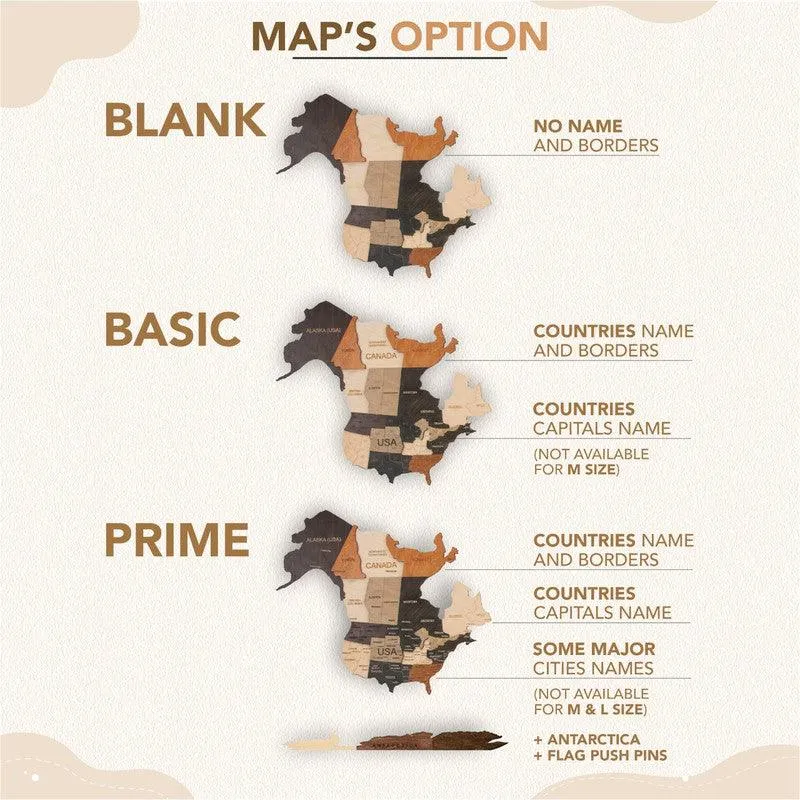 3D Colored Wooden World Map Aurous Gold Prime