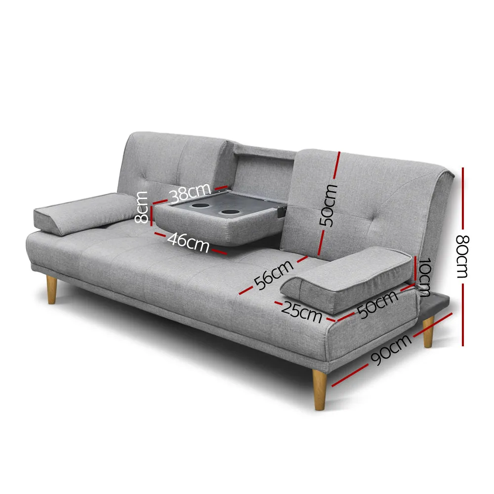 Adjustable 3-Seater Sofa Bed with Cup Holders, Artiss