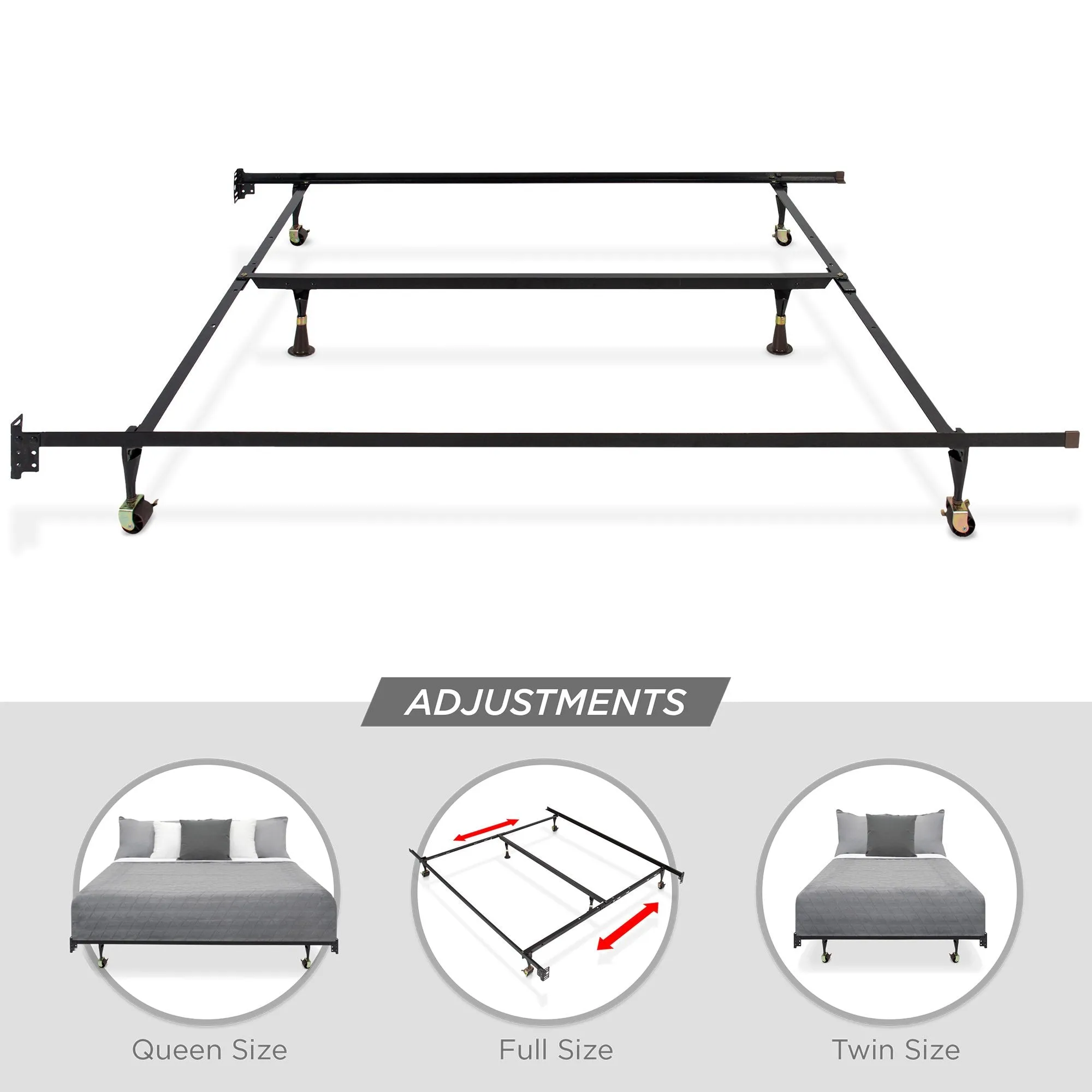 Adjustable Metal Bed Frame w/ Locking Wheels