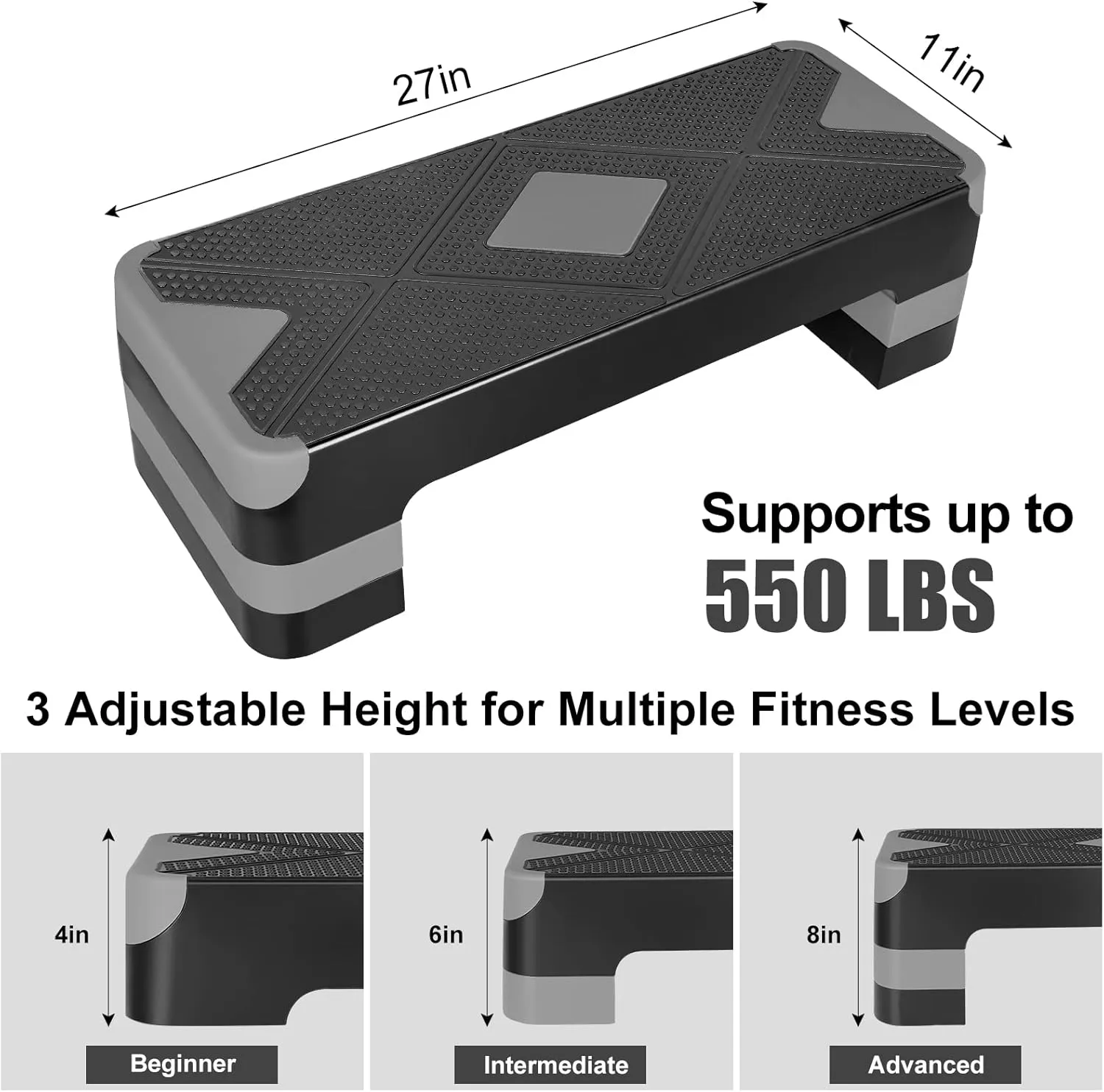 Adjustable Workout Aerobic Stepper in Fitness & Exercise Step Platform Trainer 3 settings adjustable height 4-6-8