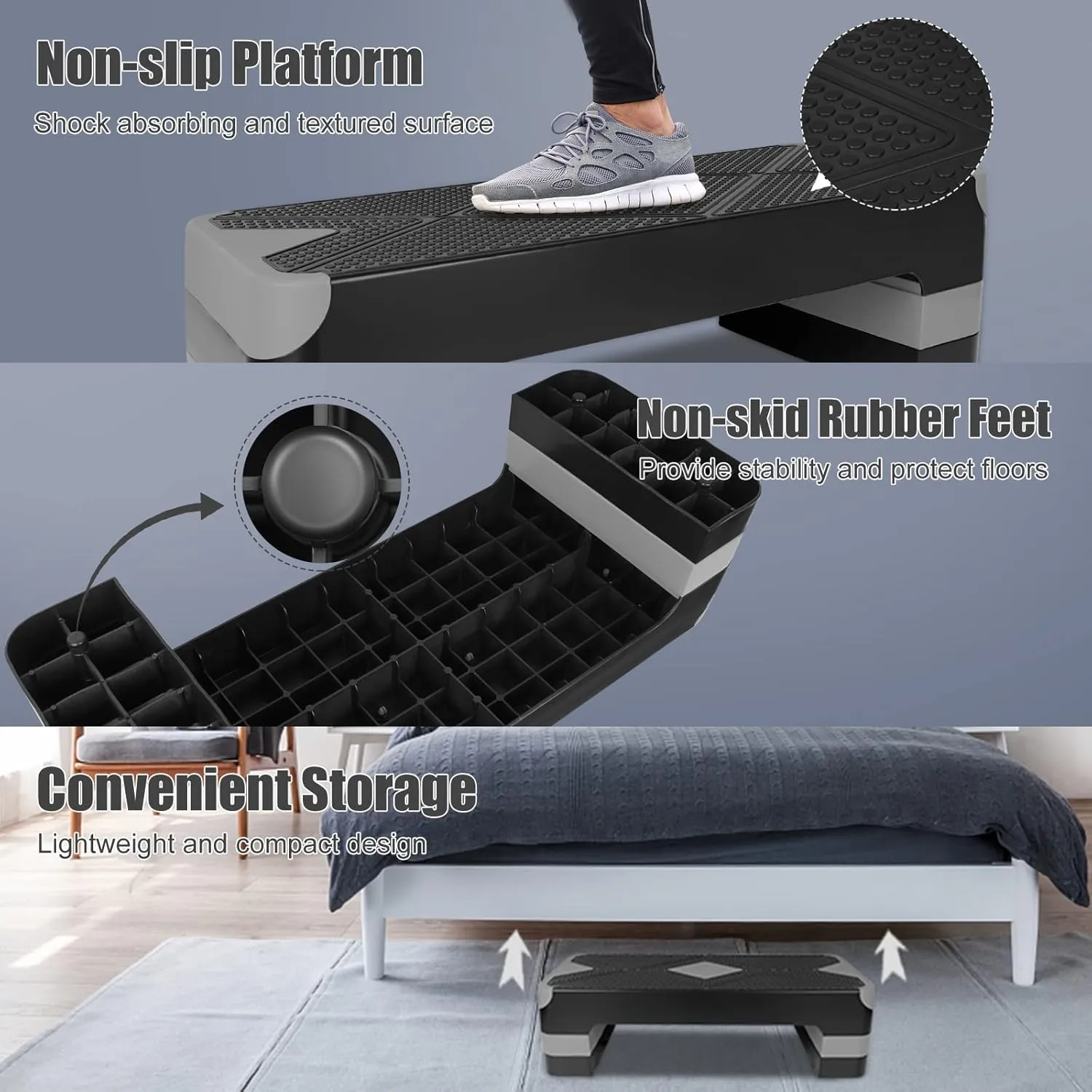 Adjustable Workout Aerobic Stepper in Fitness & Exercise Step Platform Trainer 3 settings adjustable height 4-6-8