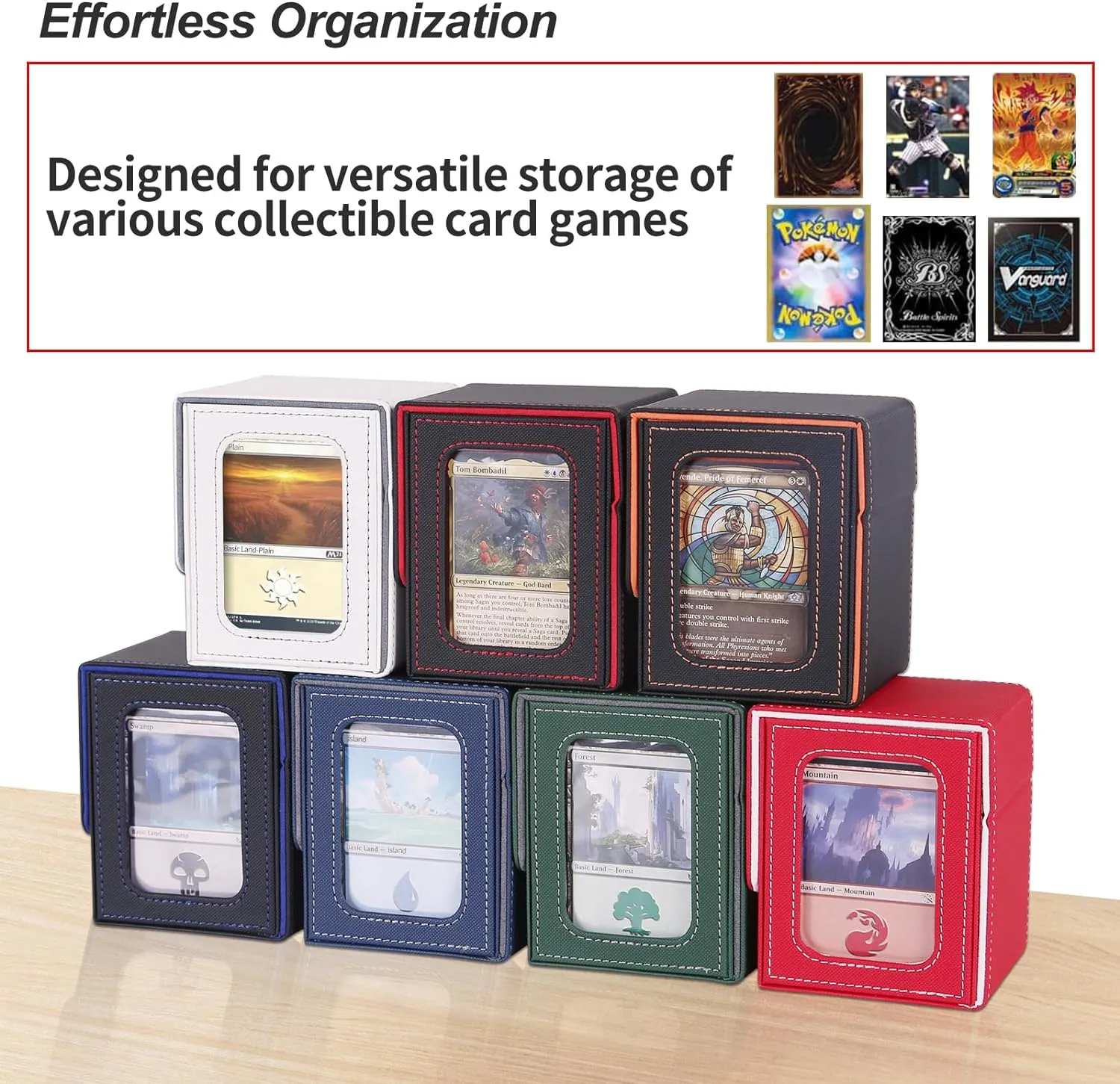 AFIING MTG Deck Box for Commander Display,Card Deck Box Fits 100 Double Sleeved Cards, Magic Commander TCG Card Storage with 2 Dividers,Dice Bag and 1 Toploader(Blue/Grey)