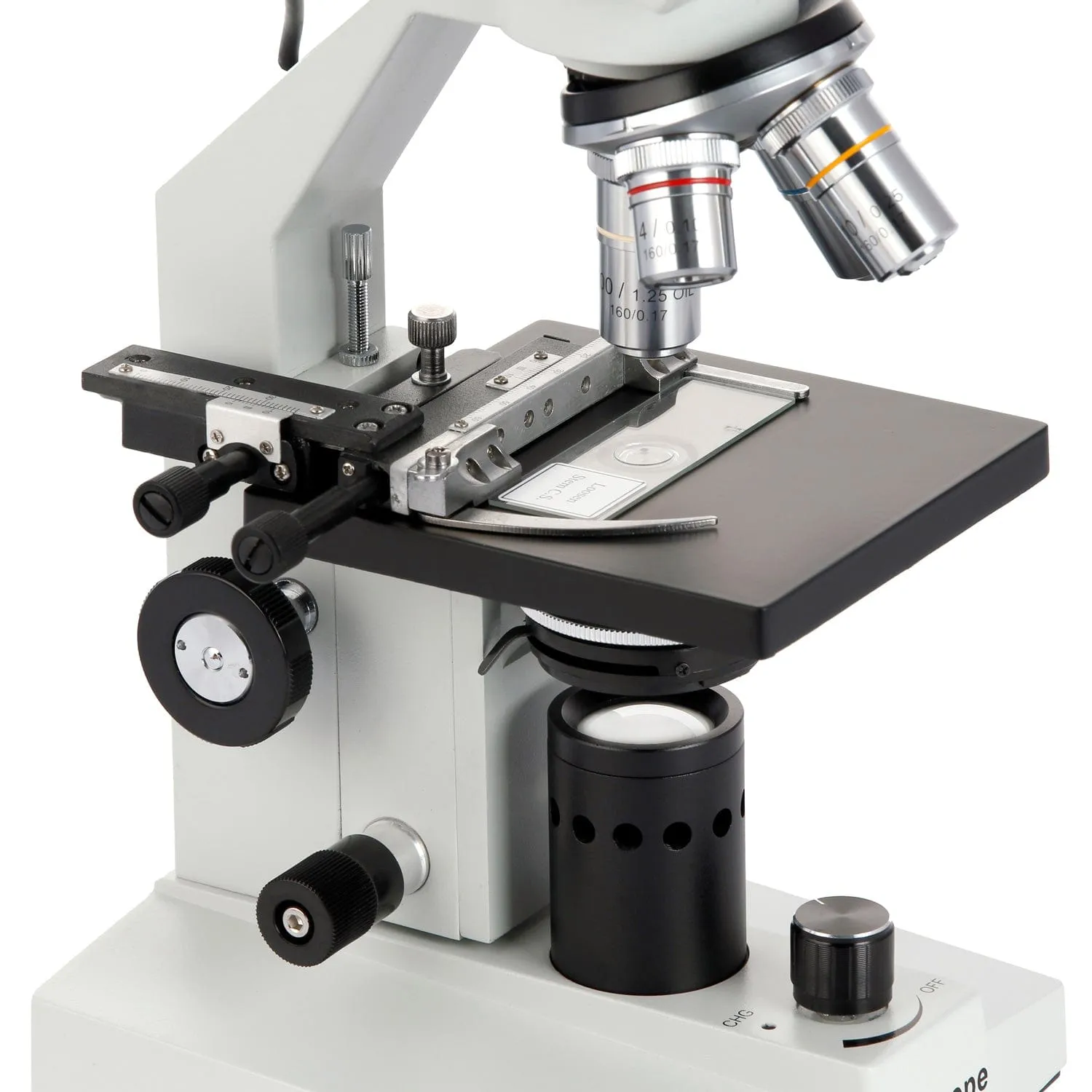 AmScope B100 Series Biological Binocular Compound Microscope 40X-1000X Magnification with 20W Halogen and Mechanical Stage