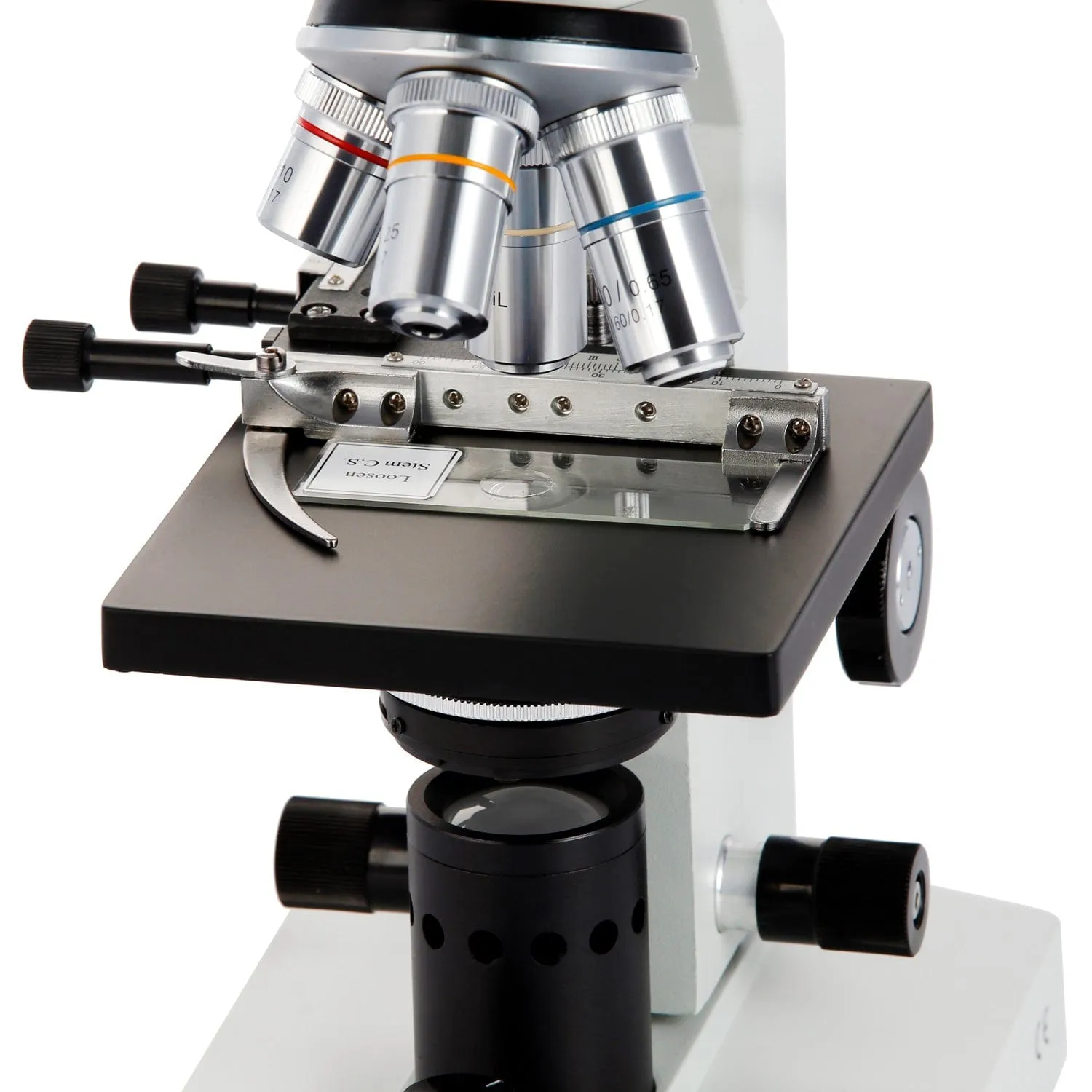 AmScope B100 Series Biological Binocular Compound Microscope 40X-1000X Magnification with 20W Halogen and Mechanical Stage