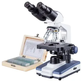 AmScope B120 Series Binocular Compound Microscope 40X-2000X Magnification with LED, Siedentopf Head and 25 Prepared Slides