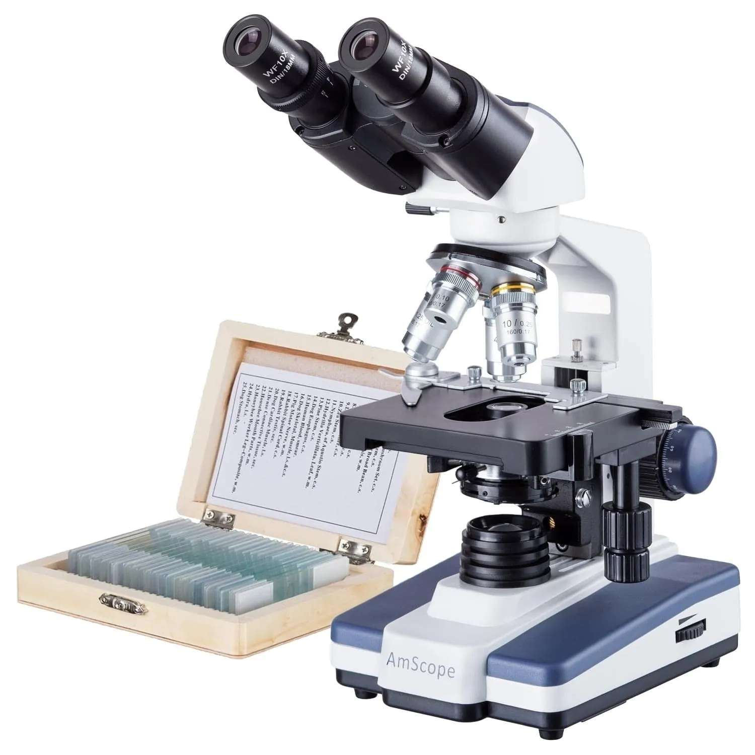 AmScope B120 Series Binocular Compound Microscope 40X-2000X Magnification with LED, Siedentopf Head and 25 Prepared Slides