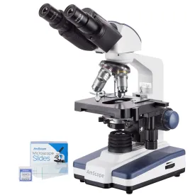 AmScope B120 Series Binocular Compound Microscope 40X-2000X Magnification with LED, Siedentopf Head and 50 Blank Slides