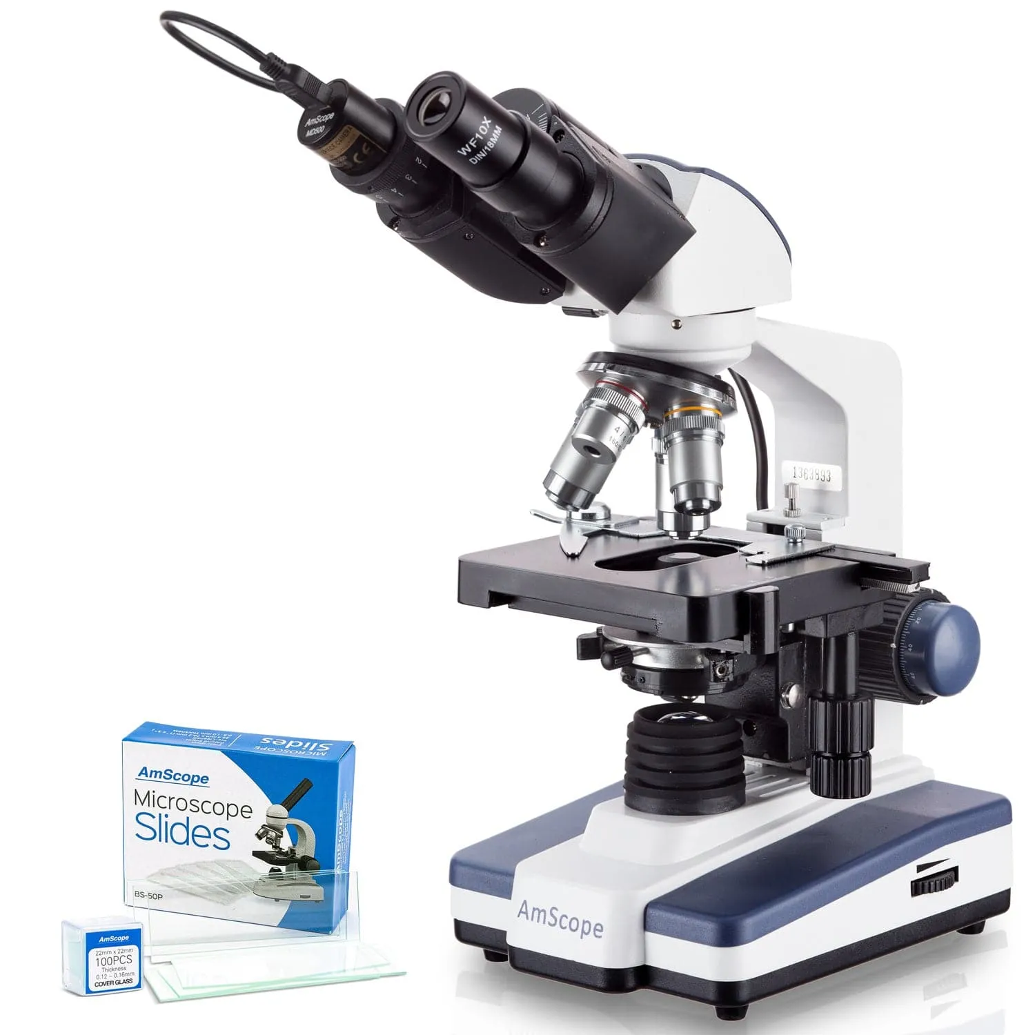 AmScope B120 Series Binocular Compound Microscope 40X-2000X Magnification with LED, Siedentopf Head and 50 Blank Slides