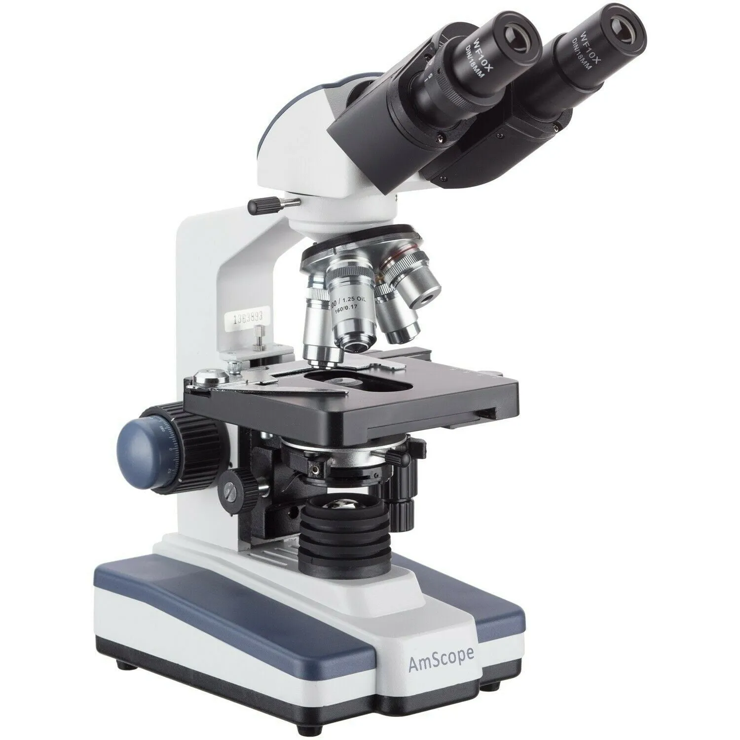 Amscope B120 Seroes Binocular LED Compound Microscope 40X-2500X Magnification With 100 Prepared Slides and Book