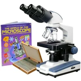 Amscope B120 Seroes Binocular LED Compound Microscope 40X-2500X Magnification With 100 Prepared Slides and Book