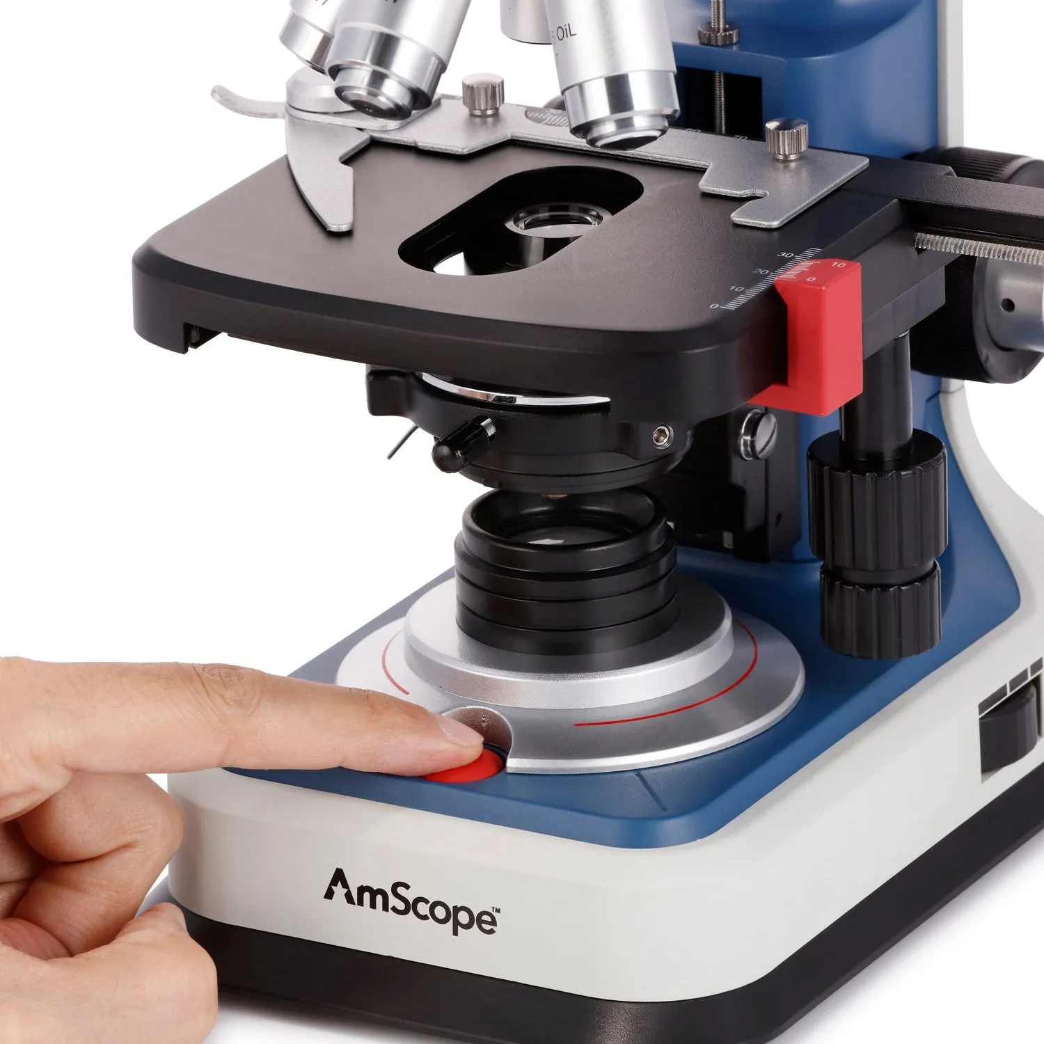AmScope B120C-R Series USB-C Rechargeable Student Binocular Compound Microscope 40X-2500X Magnification with 3D Two-Layer Mechanical Stage, Achromatic Objectives, & LED illuminator   Optional Camera