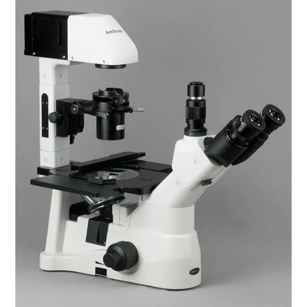 AmScope IN480 Series Inverted Infinity-corrected Phase-contrast Trinocular Compound Microscope 40X-1500X Magnification with Koehler Illumination and 18MP USB 3.0 Camera