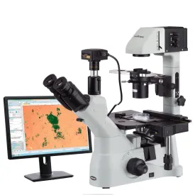 AmScope IN480 Series Inverted Infinity-corrected Phase-contrast Trinocular Compound Microscope 40X-1500X Magnification with Koehler Illumination and 18MP USB 3.0 Camera