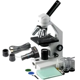 AmScope M500 Series Advanced Home School Monocular Compound Microscope 40X-1000X Magnification with Mechanical Stage & 1.3MP Camera