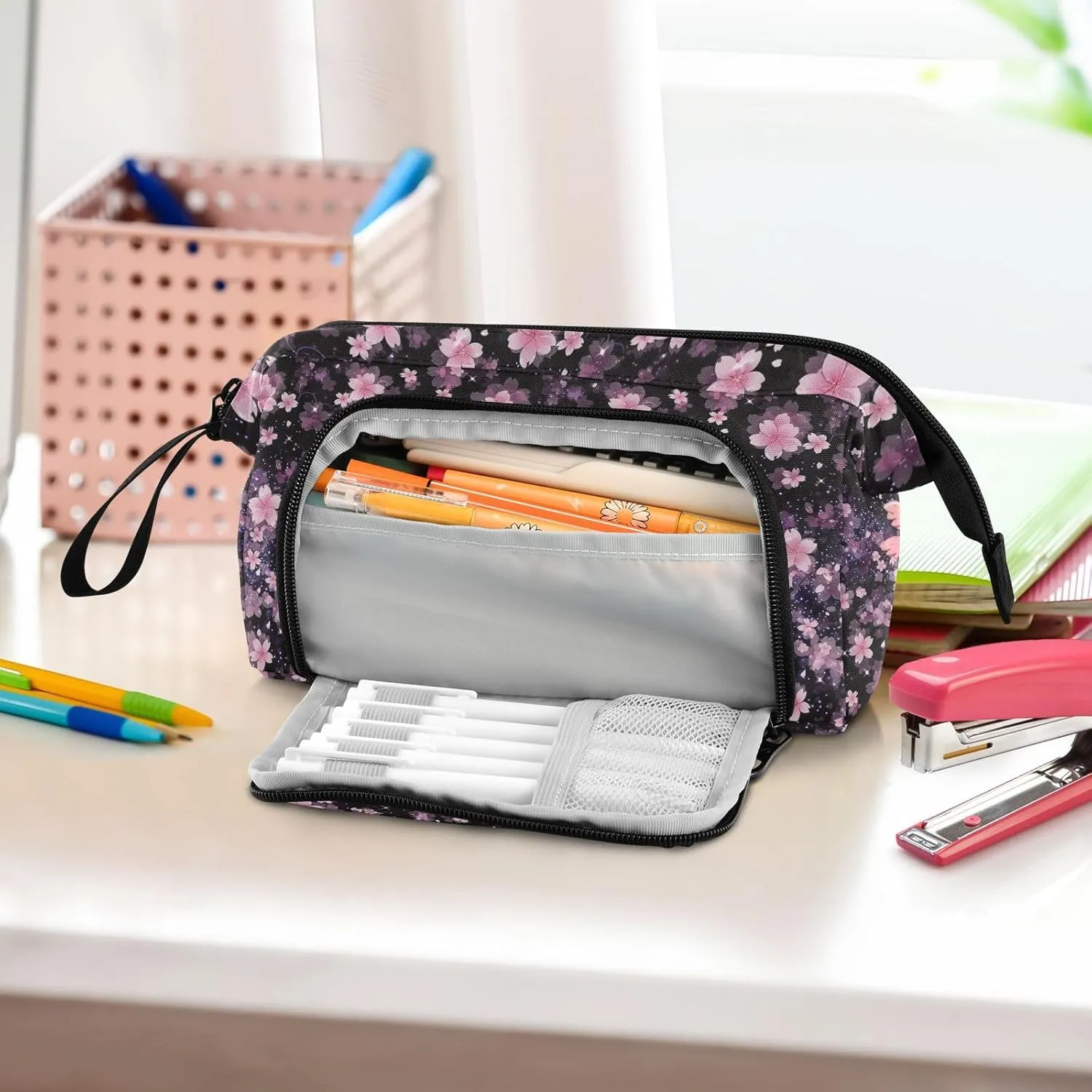 Axolotl Large Pencil Case Organizer Multifunctional Big Pencil Pouch With Compartments Simple Stationery Pen Bag With Zipper