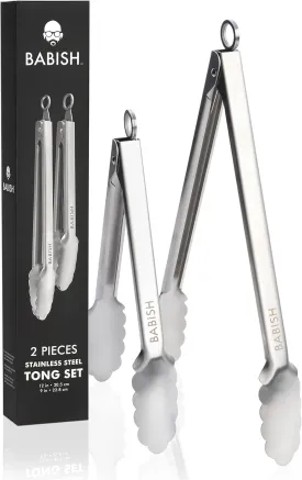 Babish 12 & 9 Locking Kitchen Tong Set, Stainless Steel