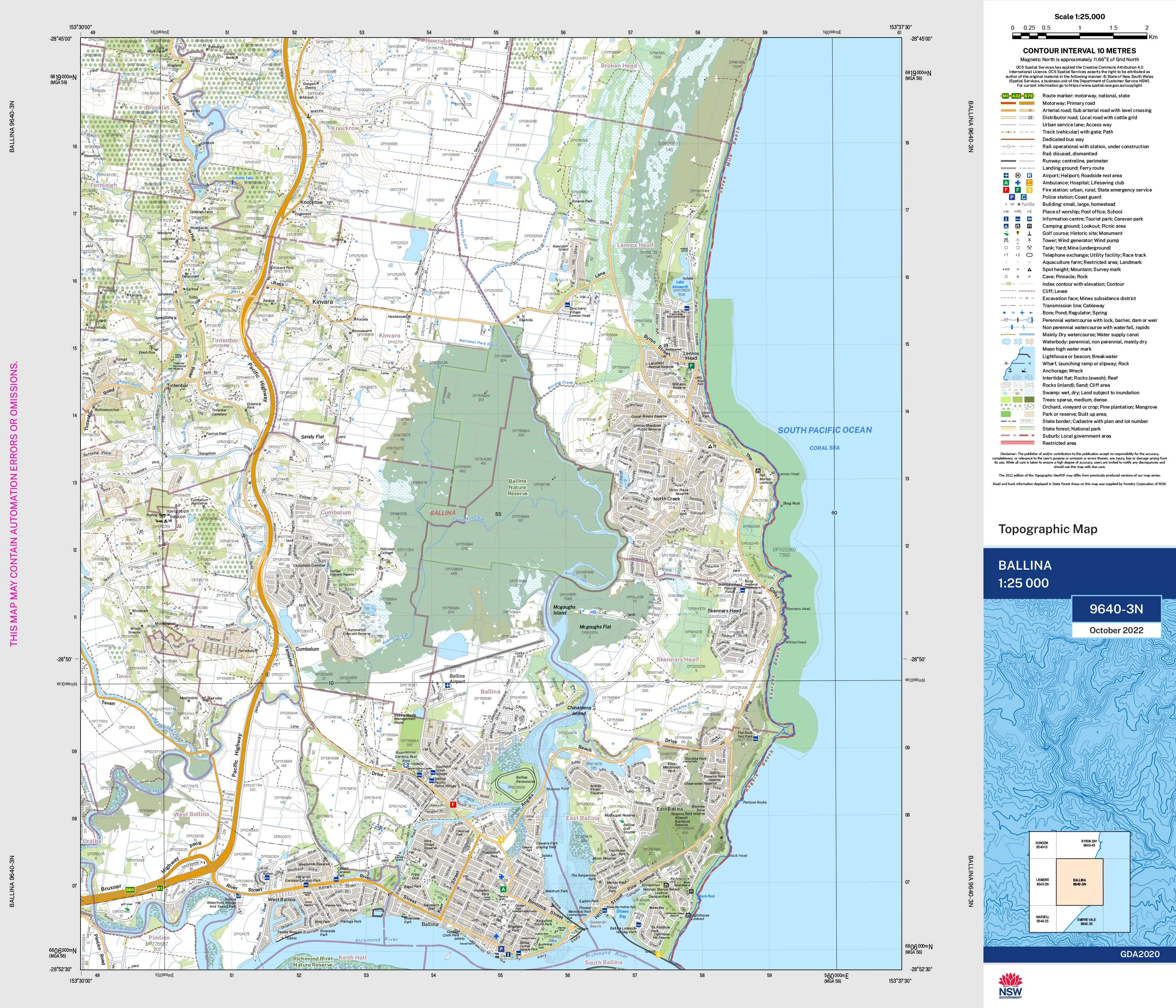 Ballina 9640-3N Topographic Map 1:25k