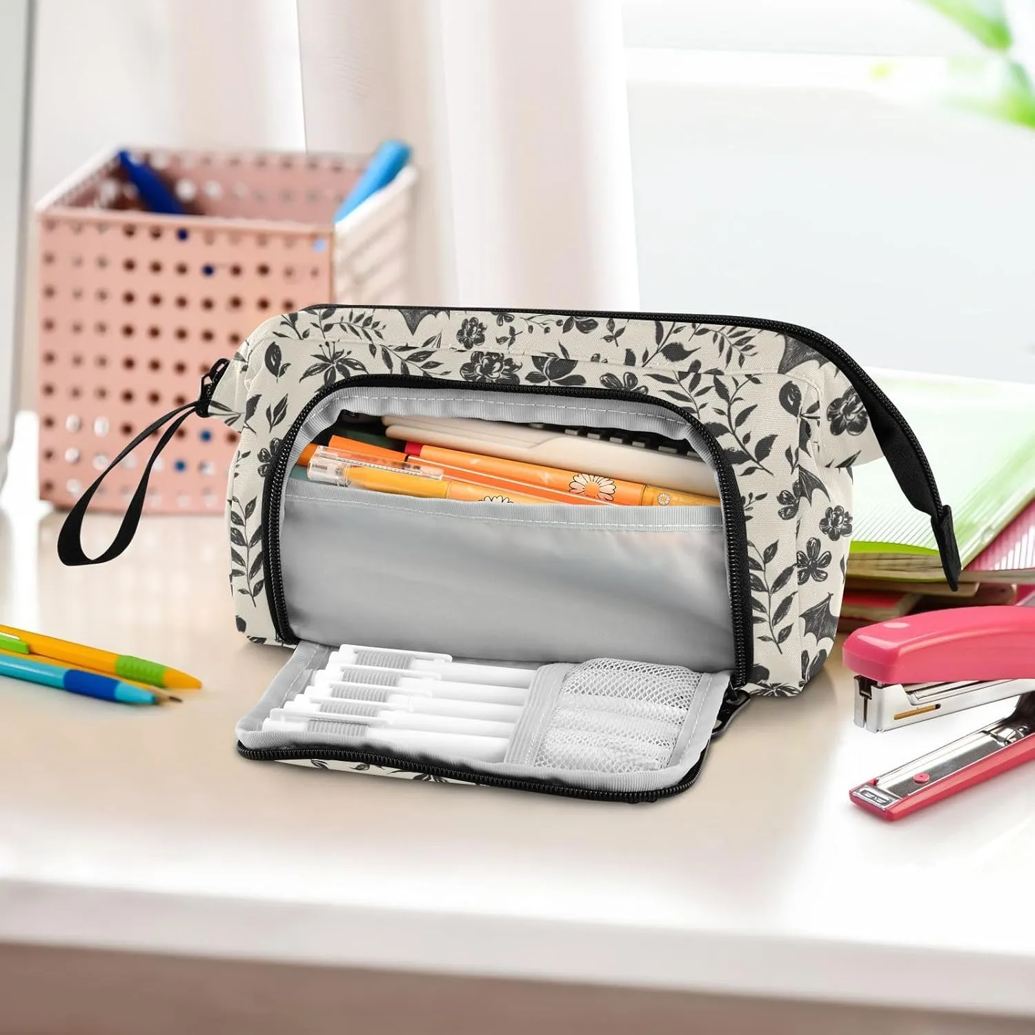 Bat Large Pencil Case Organizer Multifunctional Big Pencil Pouch With Compartments Simple Stationery Pen Bag With Zipper