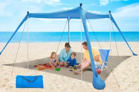 Beach Canopy Beach Tent UPF50  11x11 FT Easy to Setup Extra Windproof Rope Sun Shelter Beach Shade Canopy with 4 Stability Poles Outdoor Shade for Beach Camping Family