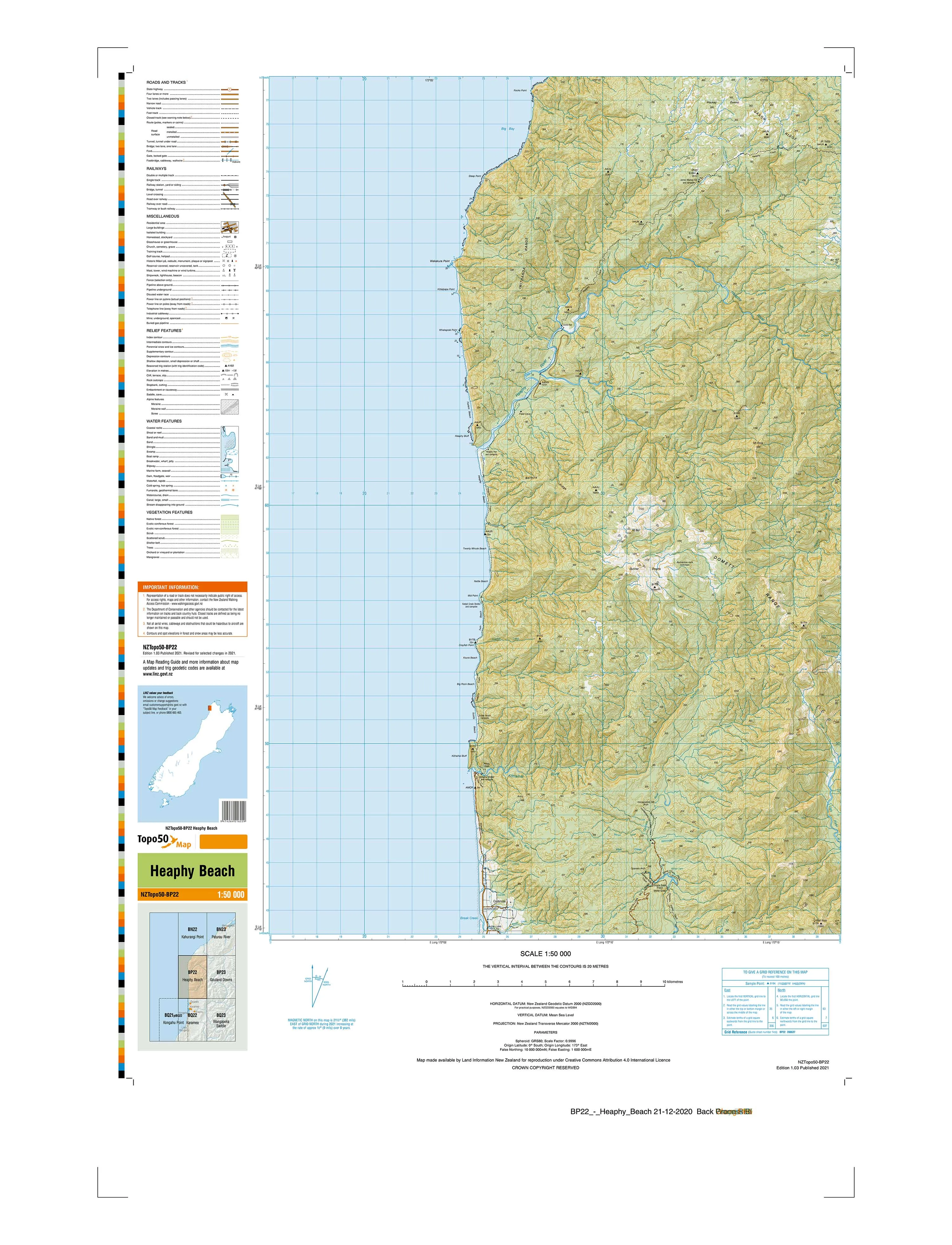 BP22 - Heaphy Beach Topo50 map