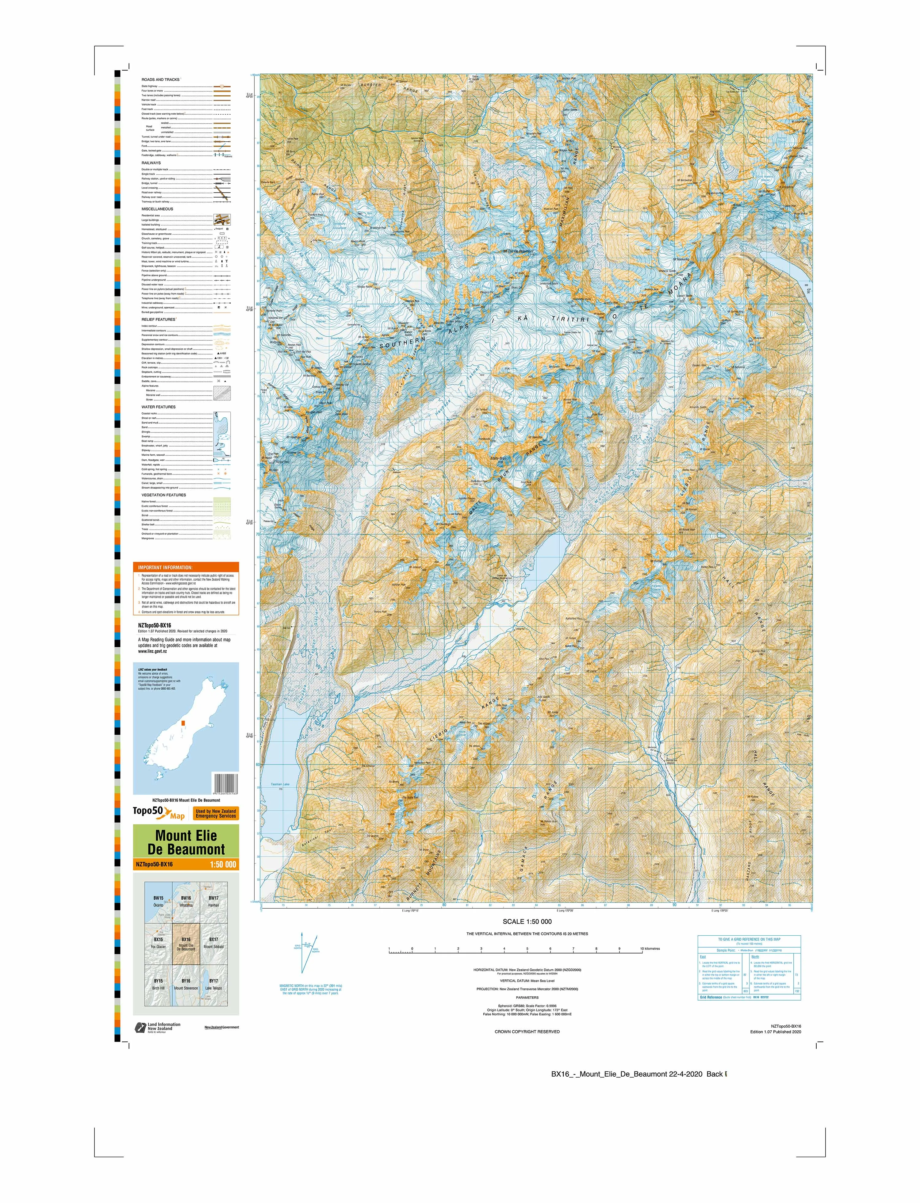 BX16 - Mount Elie De Beaumont Topo50 map