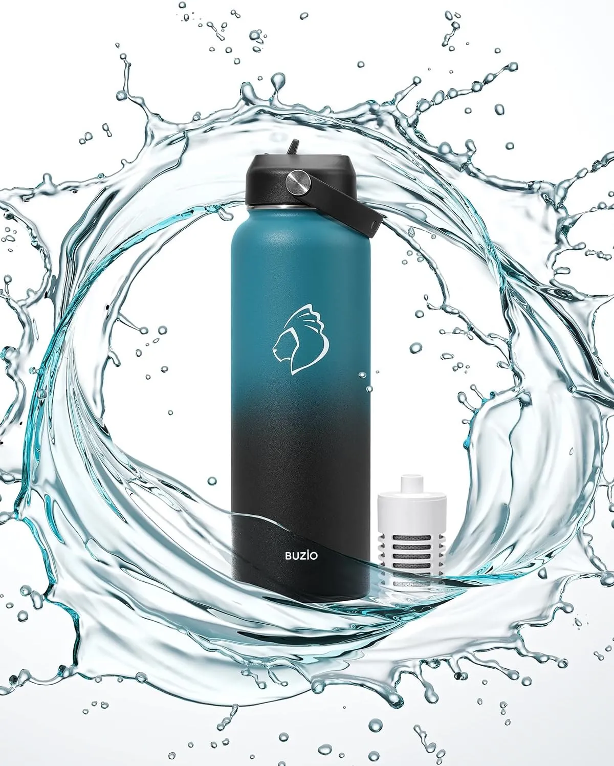 Carbon Filter Replacement with Straw Lid and Straws for Buzio Water Bottles