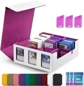 Card Storage Box for Trading Cards, 1800  Commander Deck Box for MTG with Display Window, Toploader Card Case fits Magic TCG PTCG Sports Cards; 10 Removable Divider, 3 Stoppers (White, Purple)