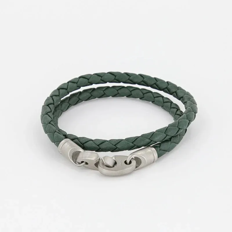 Catch Double Wrap Leather Bracelet (Evergreen)