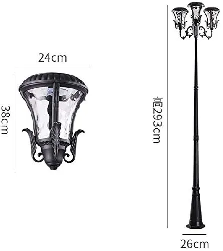 CYZMONI Outdoor die-cast light 3 LED Aluminum Solar Lamp Post Light 2.93M High Pole Street Lantern Waterproof Solar Energy Column Lamp Engineering Lighting for Outdoor Landscape Pathway Street Patio G
