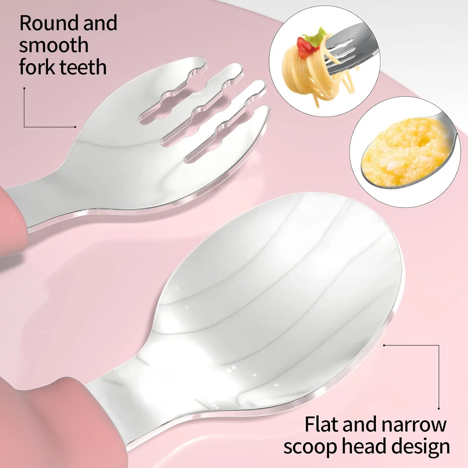 Deejoy Toddler Utensils - Stainless Steel Spoons and Forks, Kids Silverware Set with Travel Case (Pink)