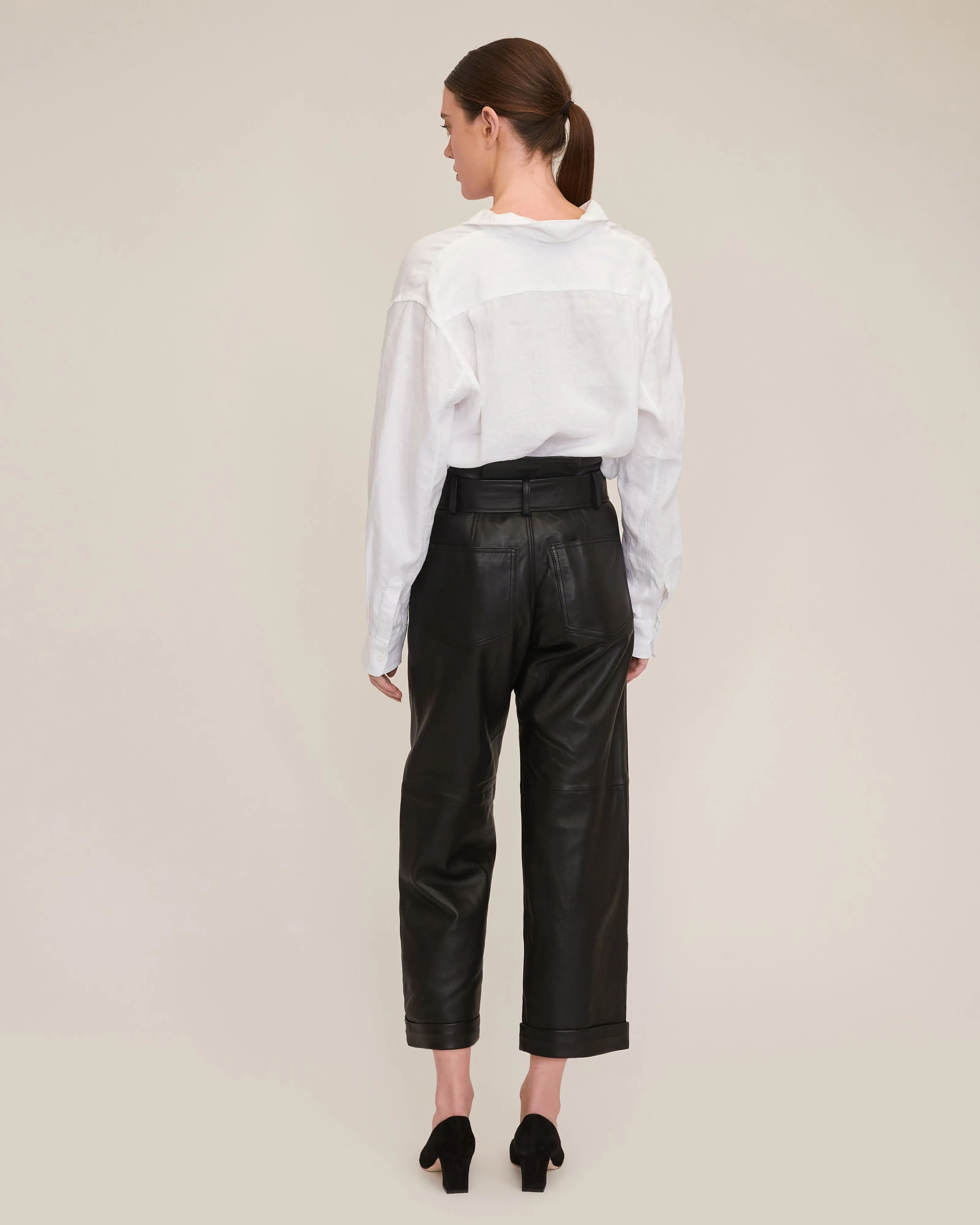 Dixon Leather Paper Bag Cropped Pant in Black