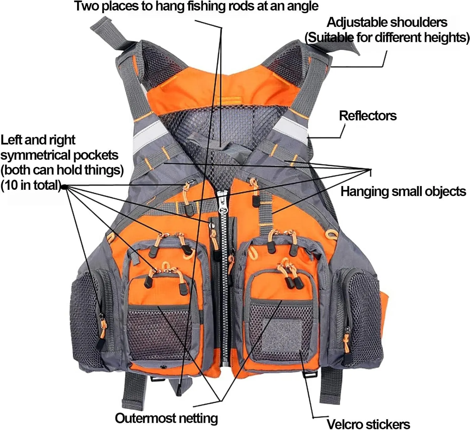 Fishing Vest Adjustable for Men and Women, Adult Buoyancy Aids for Fly Bass Fishing and Outdoor Activities