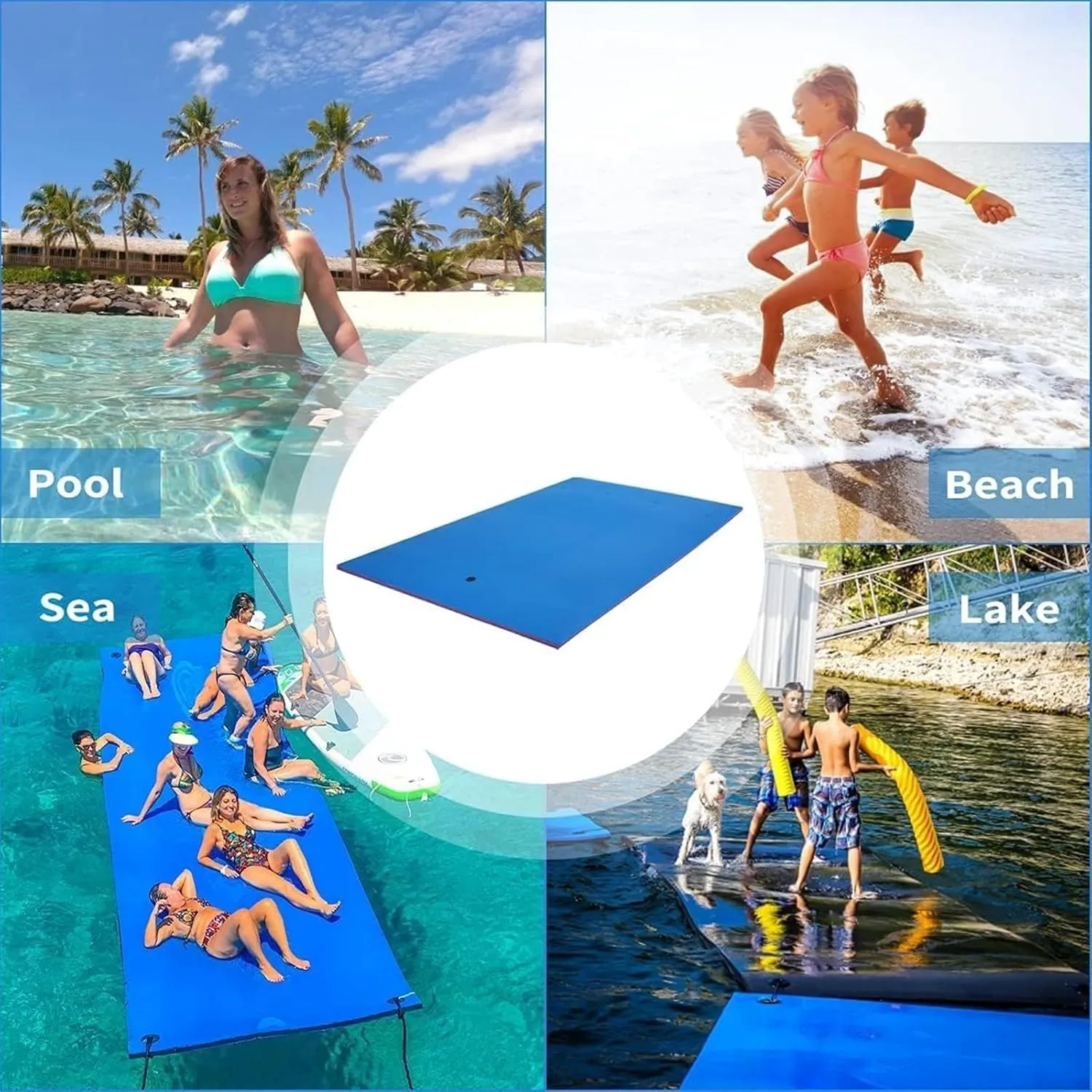 Floating Water Mat, Floating Mat, with Rolling Pillow Design, Bouncy Tear-Resistant 3-Layer XPE Foam, Roll-Up Floating Island River Rafts