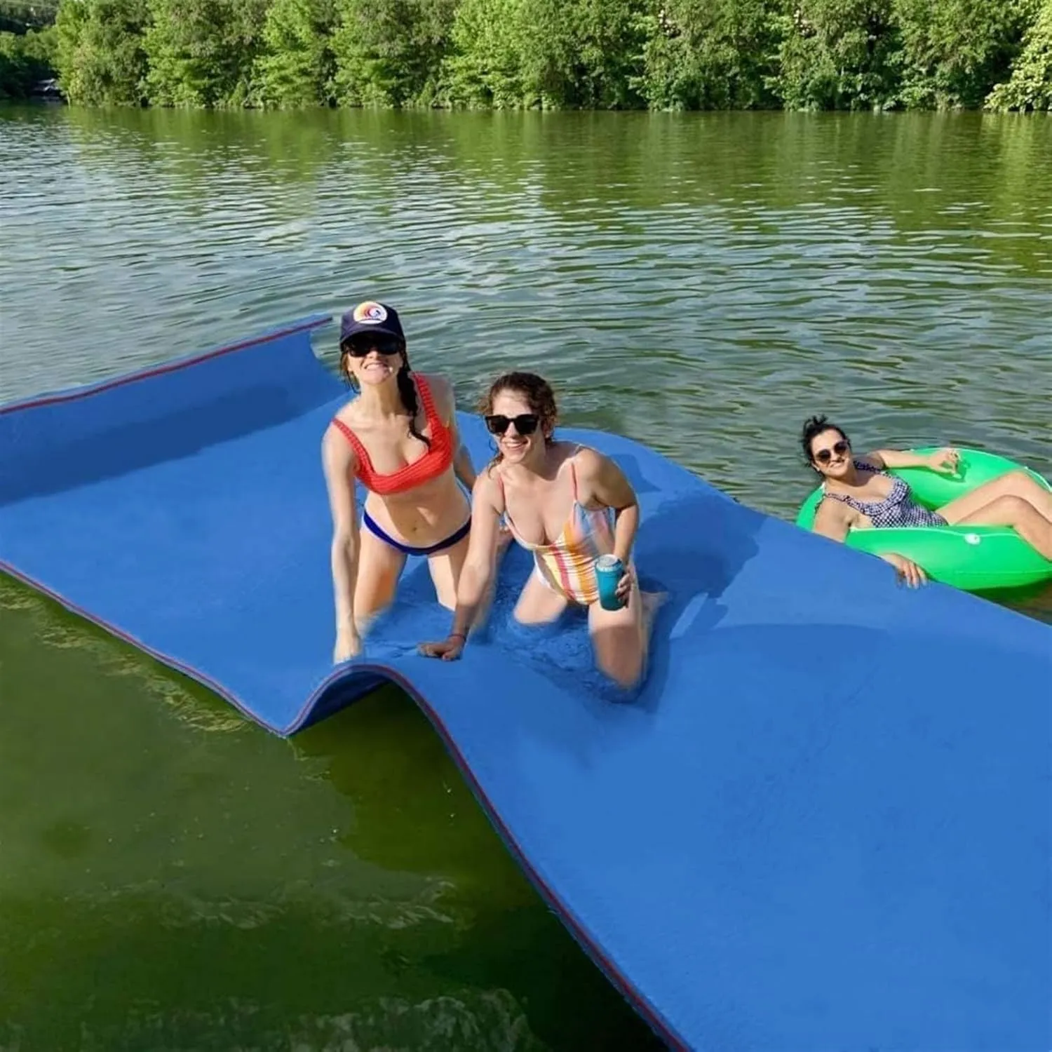 Floating Water Mat, Floating Mat, with Rolling Pillow Design, Bouncy Tear-Resistant 3-Layer XPE Foam, Roll-Up Floating Island River Rafts