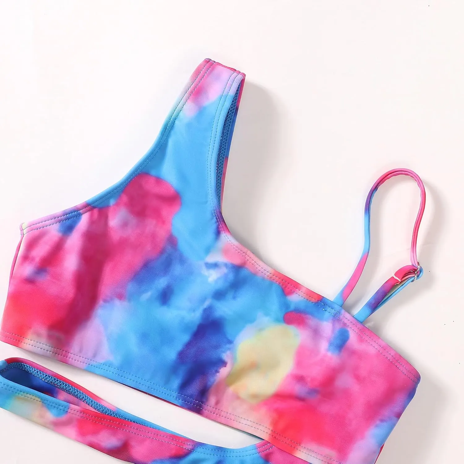 Girls 3 Piece Bathing Suit One Shoulder Ruffle Flounce Bikini Set with Cover Up Skirt Quick Dry Swimsuit 5-12 Years