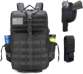 Gun Backpack for Men 45L Military Tactical Backpack with Holster of Handguns, Bug Out Bag Army Molle Daypack 3-Day Pack W.Side Pocket for Gym Camping Hiking Trekking(Black)