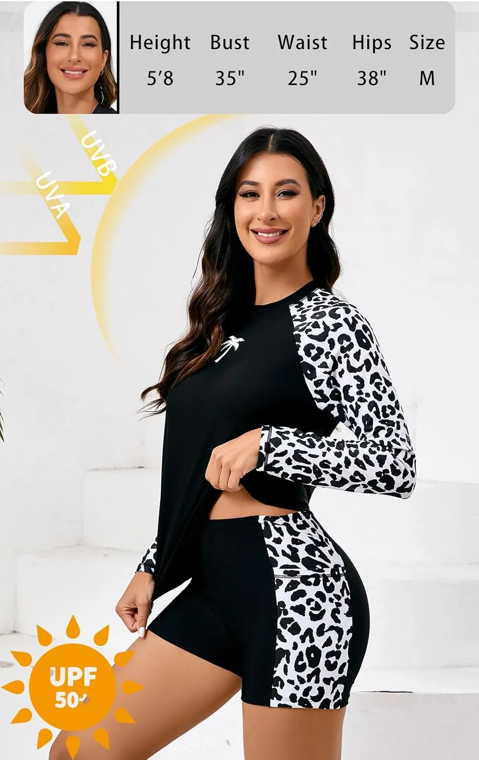 Halcurt Women's Two Piece Rash Guard Swimsuit Long Sleeve UPF 50 Swim Shirt with Board Shorts