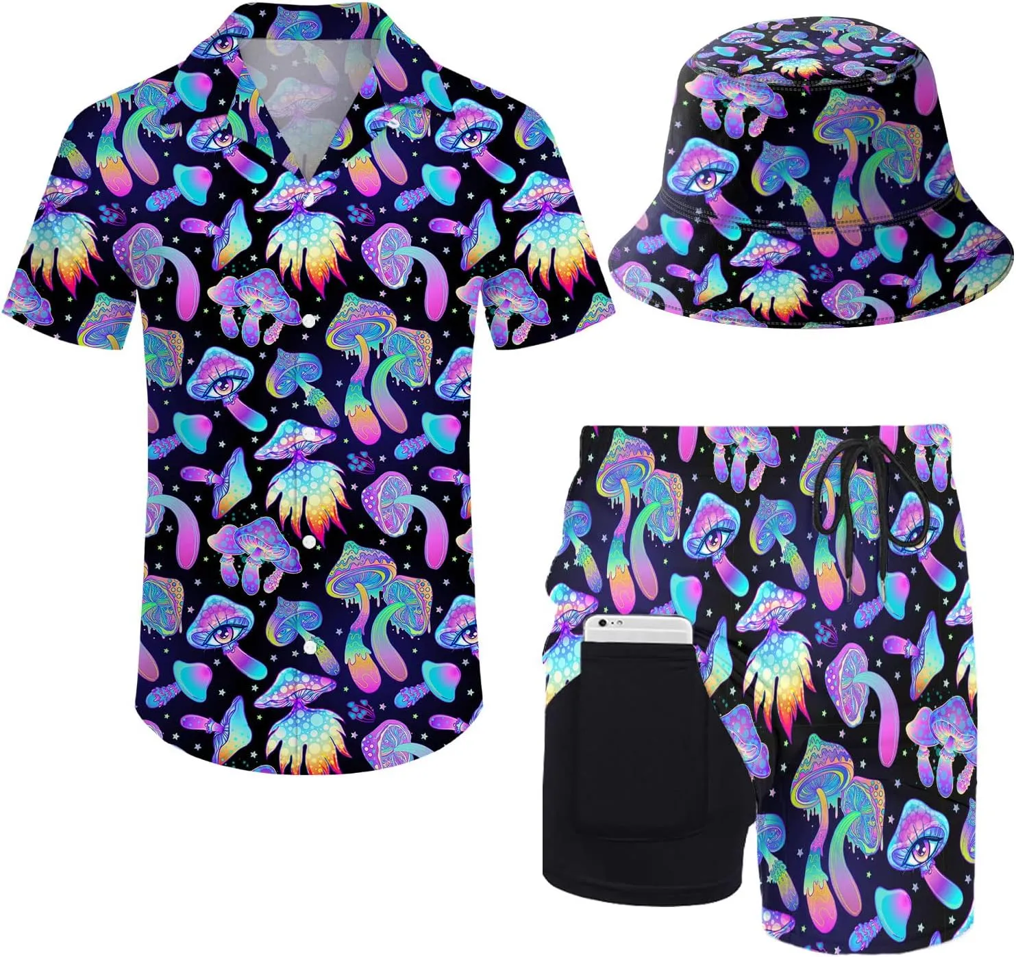 Men's 80s Shirt and Shorts Set 80s 90s outfit 90s Shirt Suits with Bucket Hats