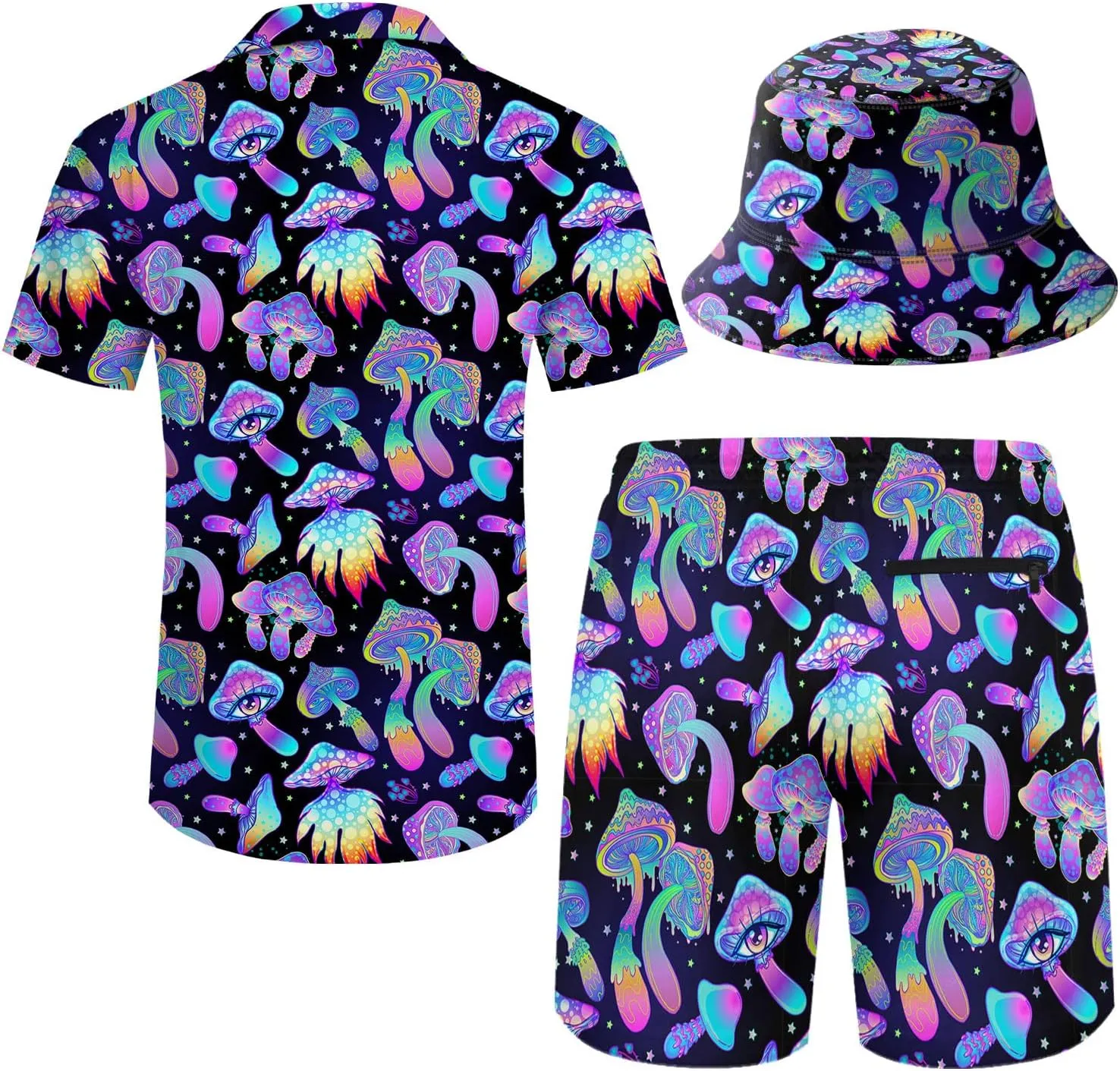 Men's 80s Shirt and Shorts Set 80s 90s outfit 90s Shirt Suits with Bucket Hats
