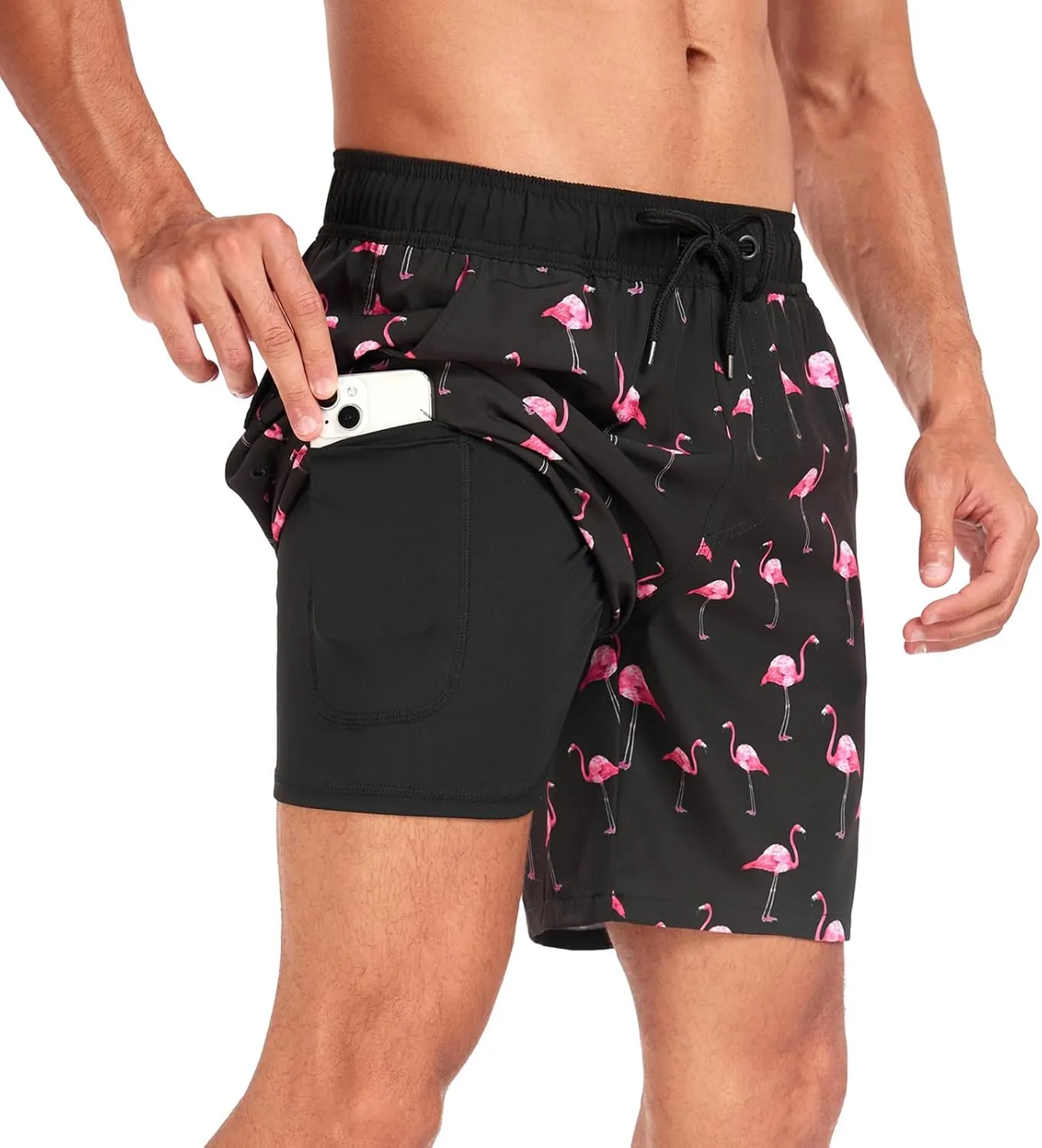 Mens Swim Trunks with Compression Liner 7 inch Inseam Bathing Suit Swim Shorts Men