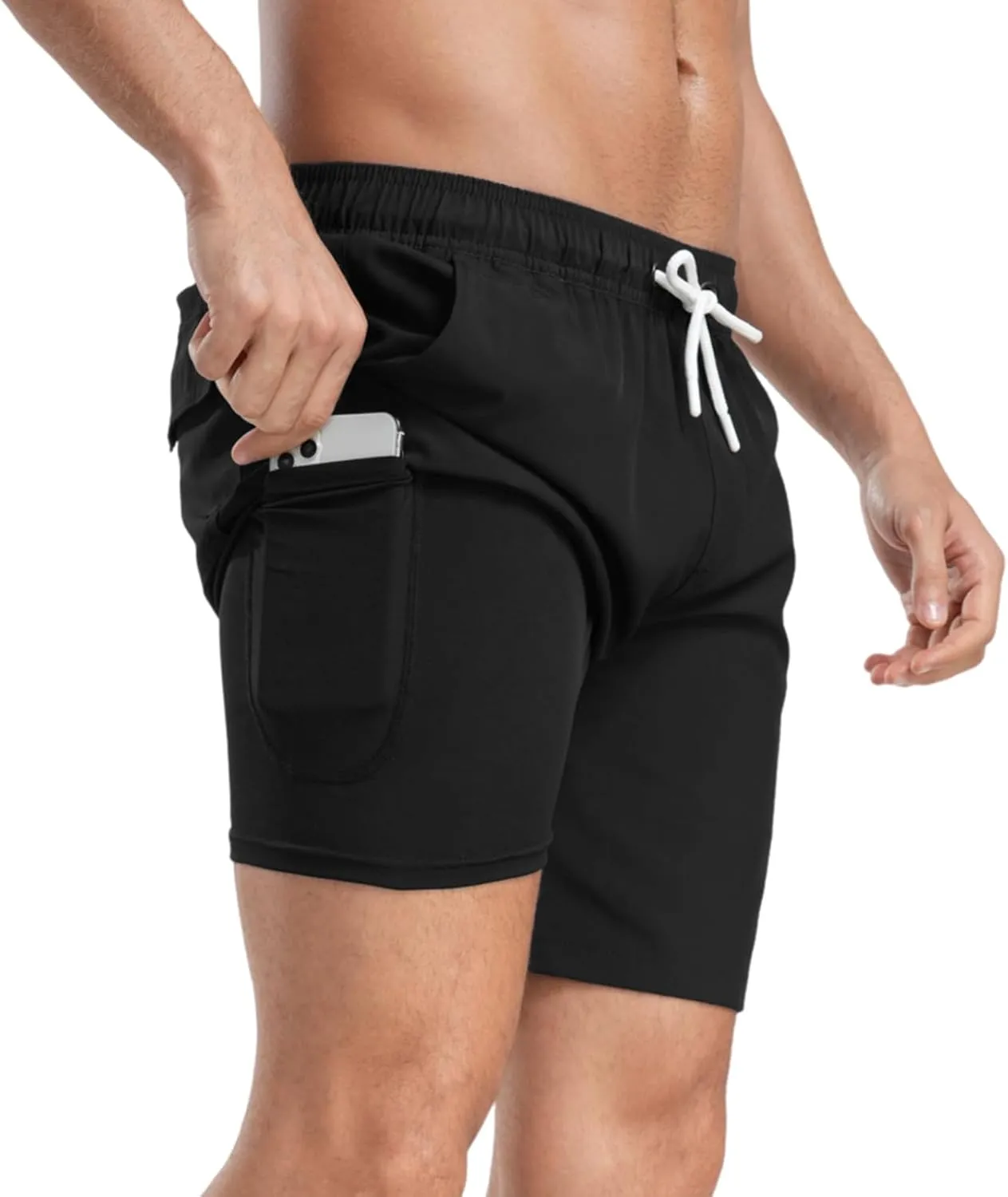Mens Swim Trunks with Compression Liner 7 inch Inseam Bathing Suit Swim Shorts Men