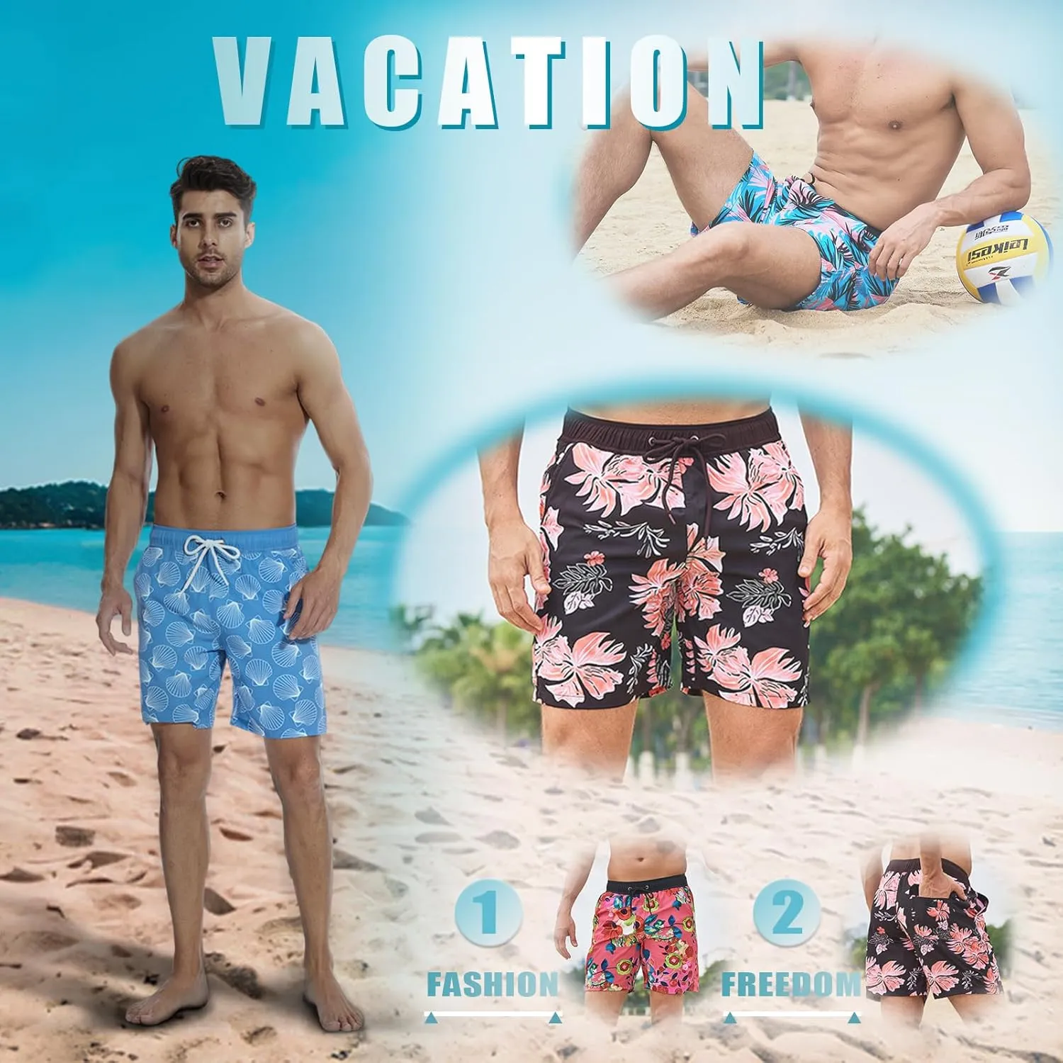 Mens Swim Trunks with Compression Liner 7 inch Inseam Bathing Suit Swim Shorts Men