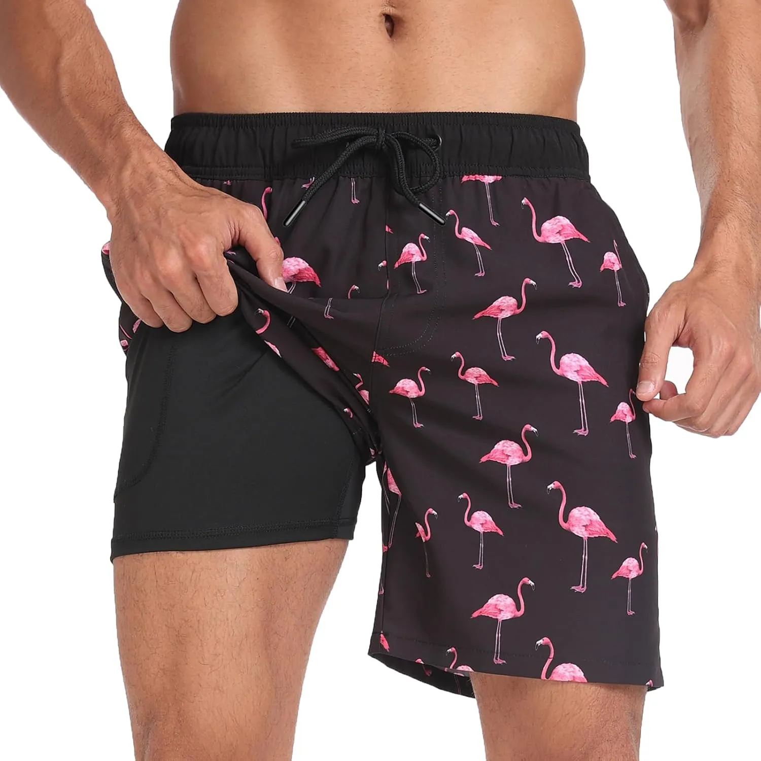Mens Swim Trunks with Compression Liner 7 inch Inseam Bathing Suit Swim Shorts Men