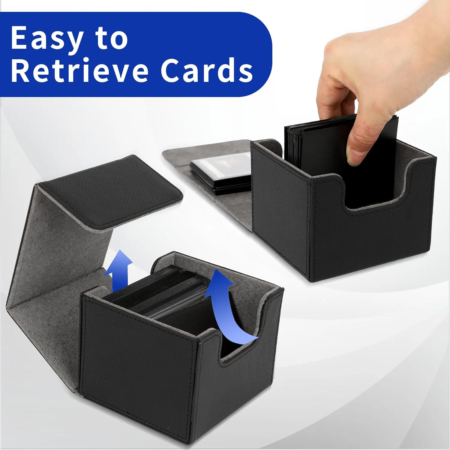 MTG Deck Box with 2 Dividers, Large Capacity Commander Deck Box Fits 100  Double-Sleeved Cards, PU Leather Card Case Compatible with Magic Commander YuGiOh TCG CCG, Black