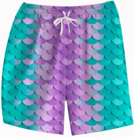 Novelty Fish Scale Board Shorts Funny Striped Graphic Beach Shorts