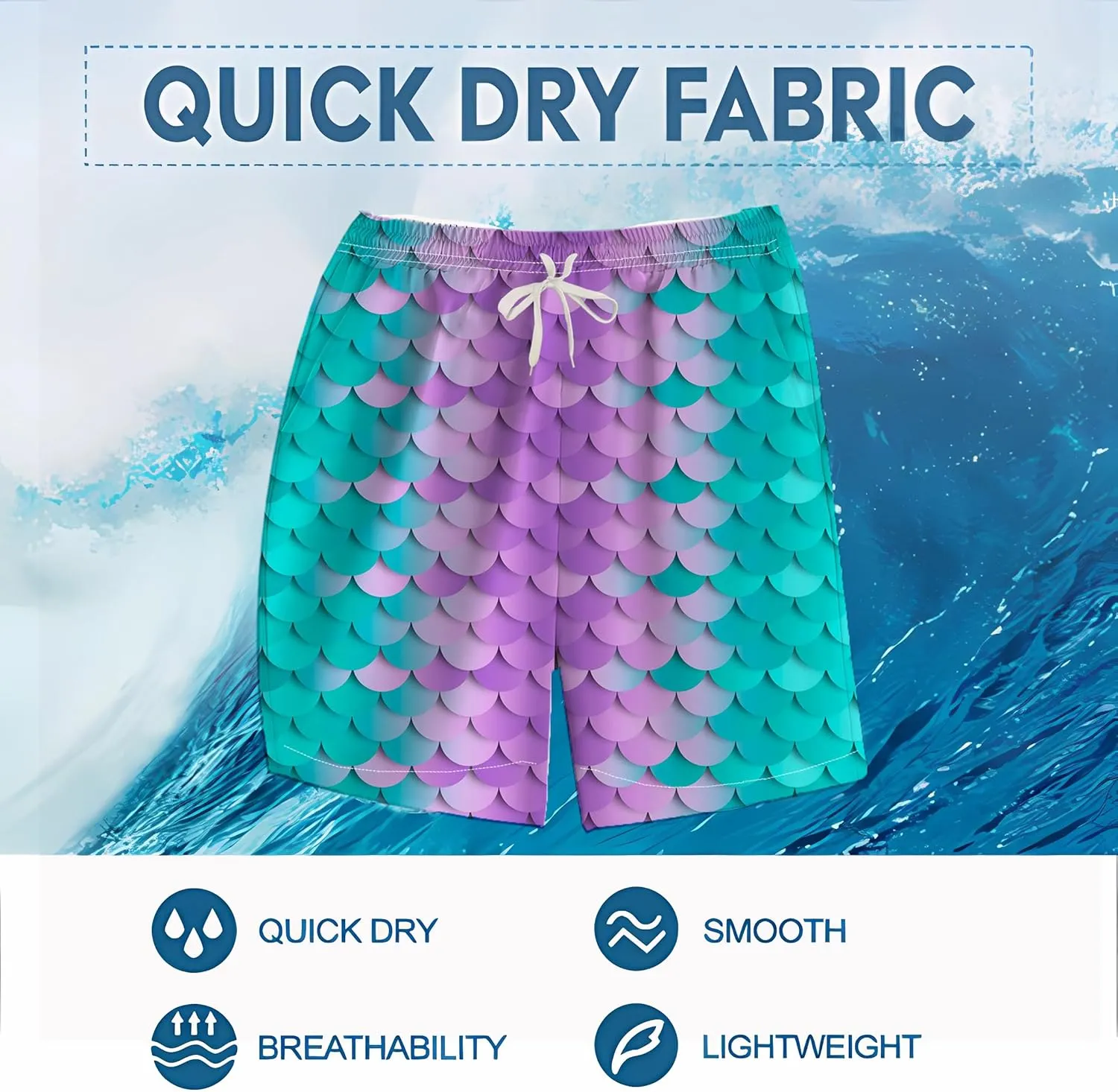 Novelty Fish Scale Board Shorts Funny Striped Graphic Beach Shorts