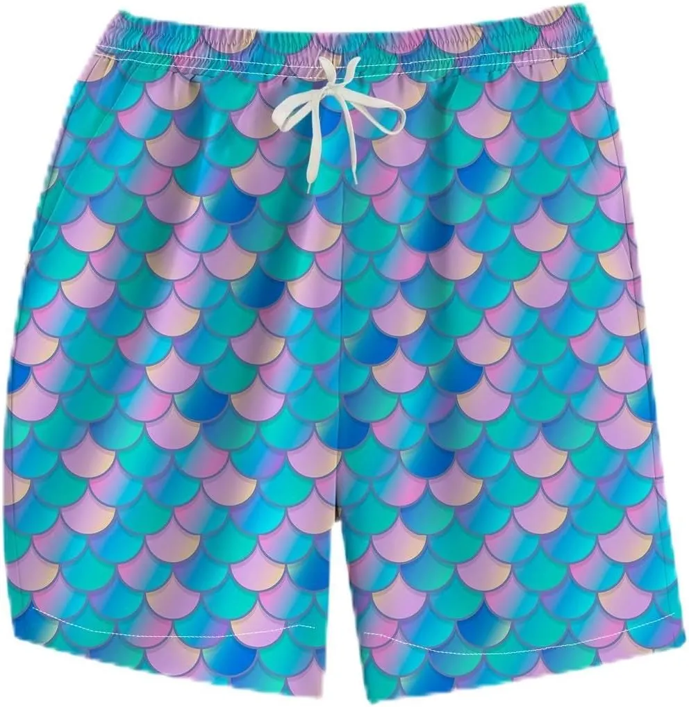 Novelty Fish Scale Board Shorts Funny Striped Graphic Beach Shorts