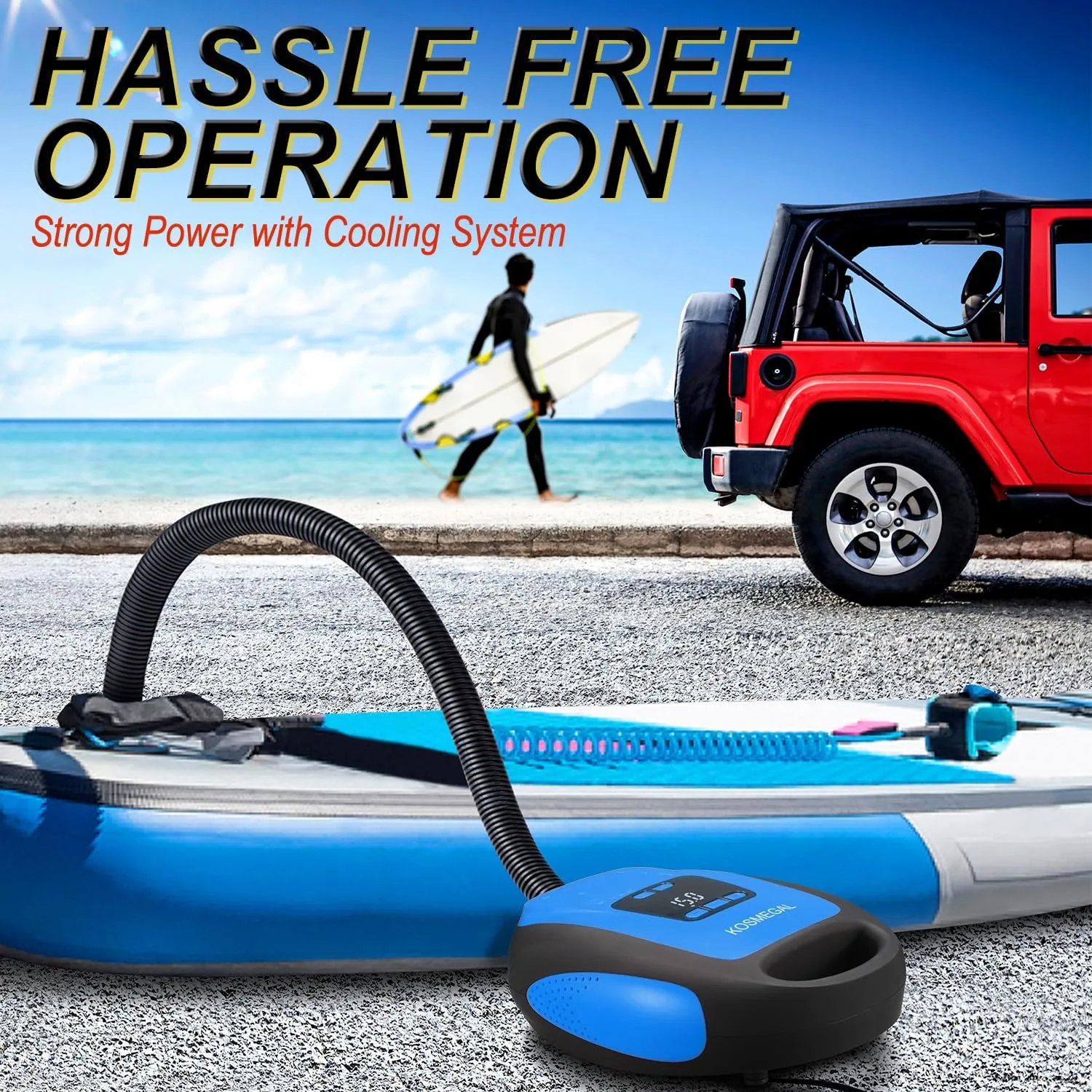 Paddle Board Pump Electric Portable, SUP Pump for Paddleboard, 20PSI Air Compressor with Auto-Off, Deflation Function and 12V DC Car Connector for Inflatables, Kayaks and Boats