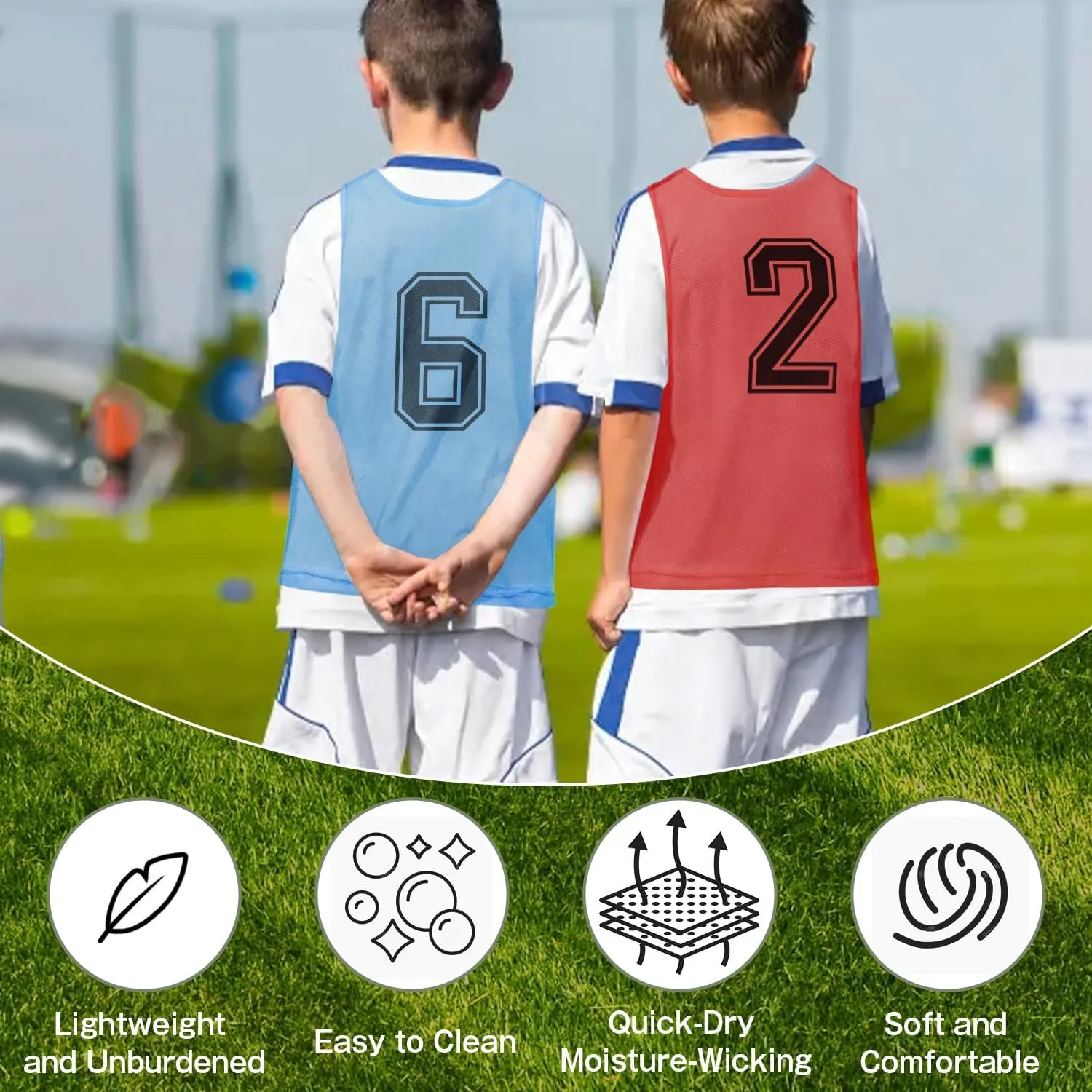 Pinnies Team Practice Vests with Numbers for Child Youth Teen Adult, Mesh Scrimmage Jerseys for Soccer, Football