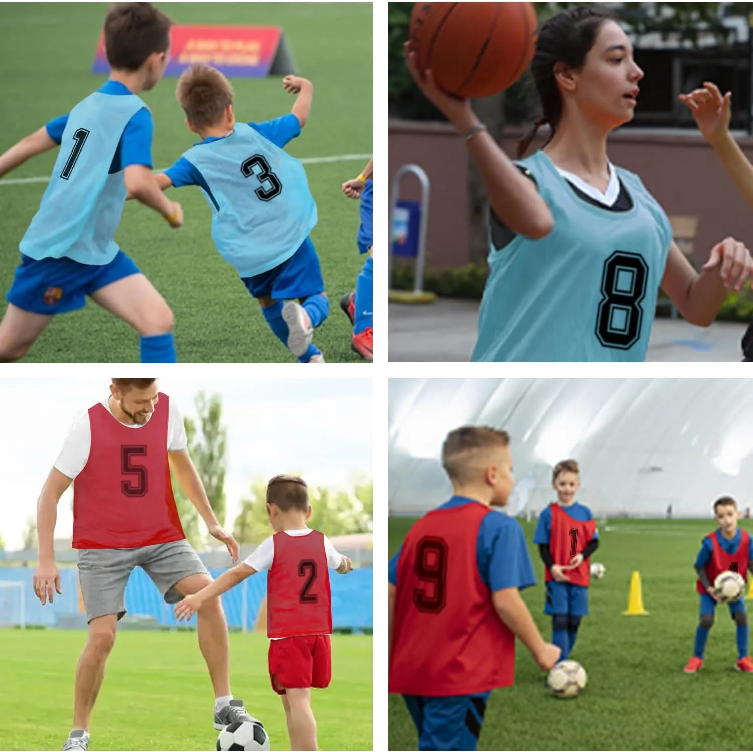 Pinnies Team Practice Vests with Numbers for Child Youth Teen Adult, Mesh Scrimmage Jerseys for Soccer, Football